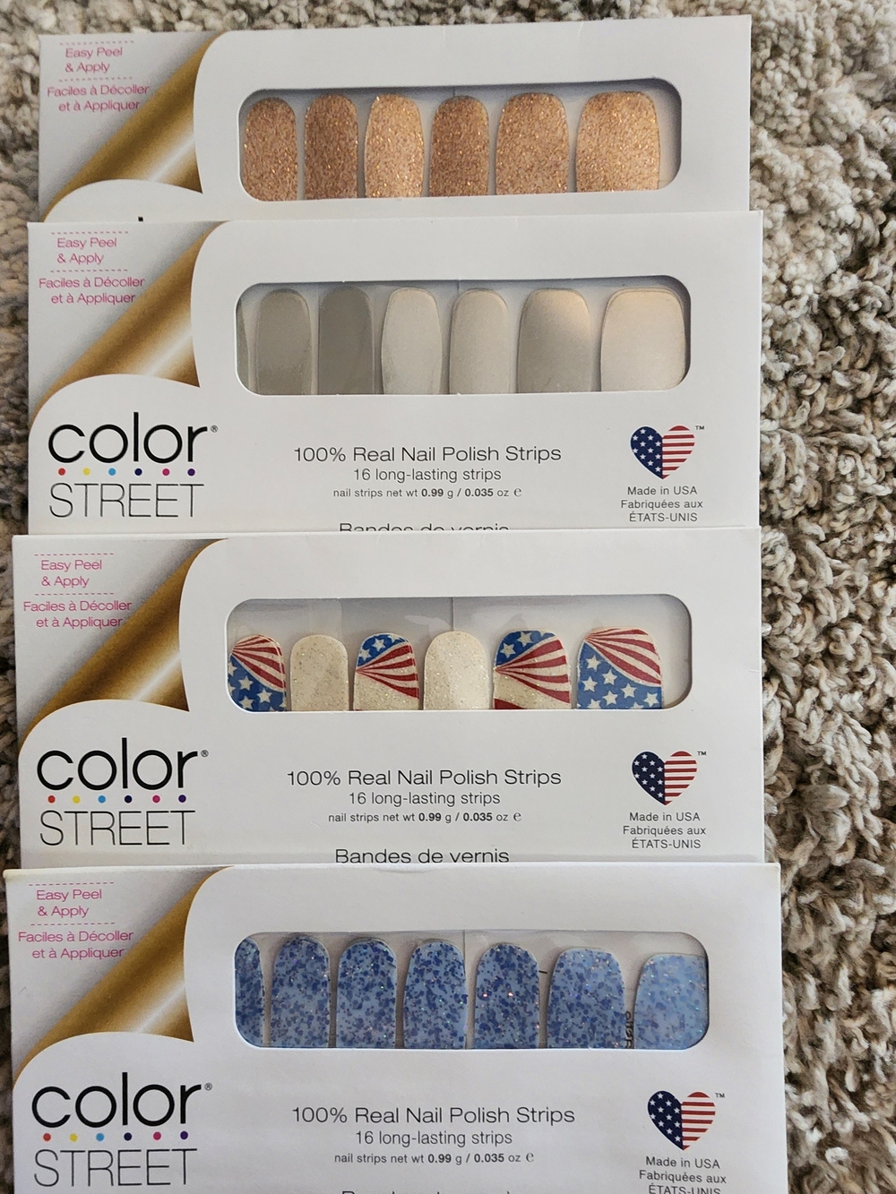 4 - Color Street Nail Polish Strips - Neutral Gold, Ivory, Stars & Blue Speckle